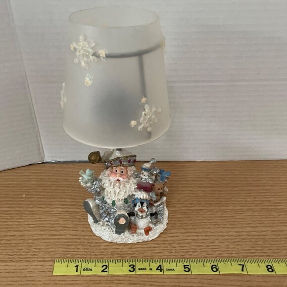 Vtg Christmas Santa Tealight Candle Table Lamp Penguin Birds w Snowflake Shade - Picture 7 of 8